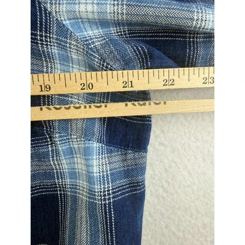 J Jill Womens Medium Tall Blue Plaid Cotton Button Back Long Sleeve Top Shirt
